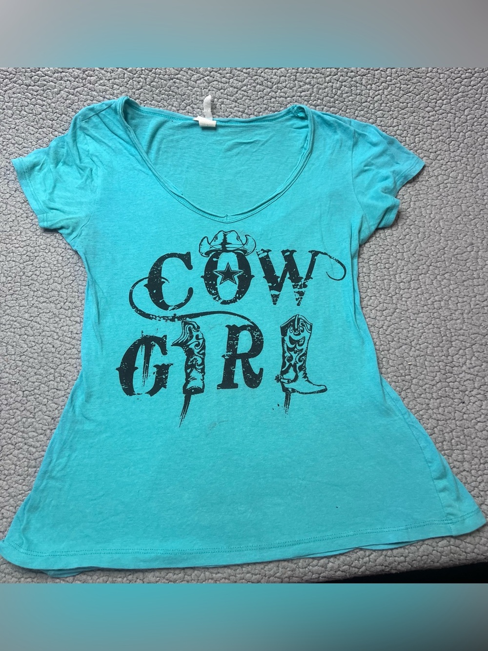 Vintage Rodeo Chics Short Sleeve V Neck T Shirt Women’s Size Large Blue Cowgirl